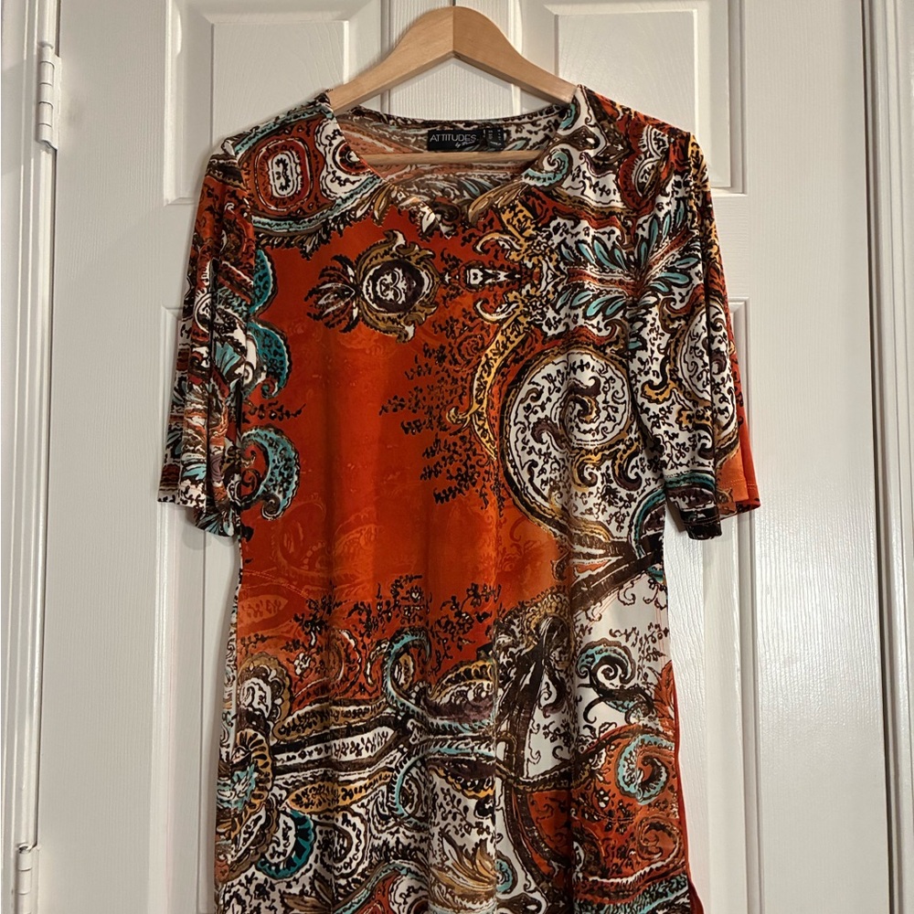 Attitudes by Renee Orange and Teal Paisley Tunic